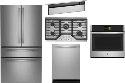 5 Piece Package Includes Refrigerator, Cooktop, Wall Oven, Hood And Dishwasher